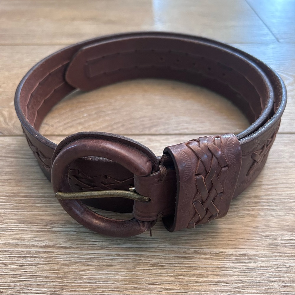Vintage Y2K‎ American Eagle Brown Leather Belt Cowgirlcore Western Braided 36”